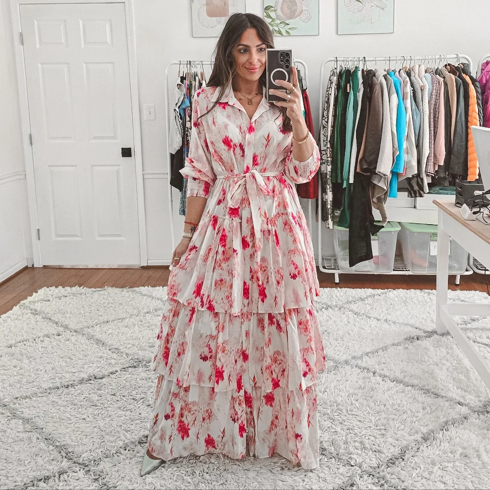 Misa Los Angeles Abigail floral tiered long sleeve maxi dress nwt size S - Picture 5 of 15